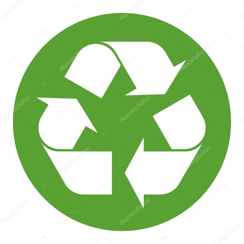 Recycling symbol white on green