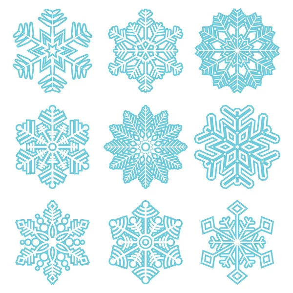 Colección de diferentes copos de nieve azules — Vector de stock