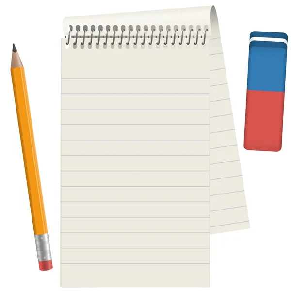 Kurşun kalem ve Silgi ile kağıt pad — Stok Vektör