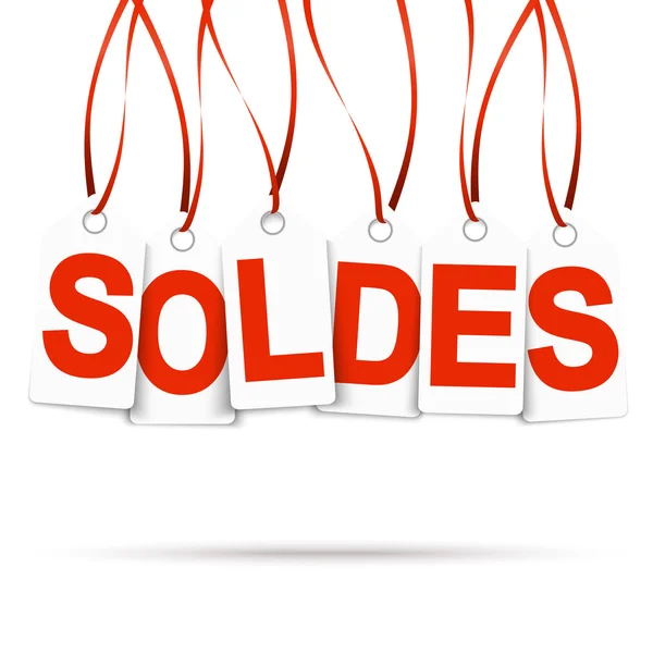 Six white hangtags with SOLDES — Stock Vector