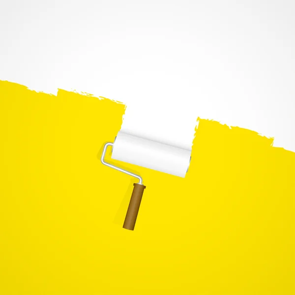 Rodillo de pintura de fondo - repintando blanco sobre amarillo — Vector de stock