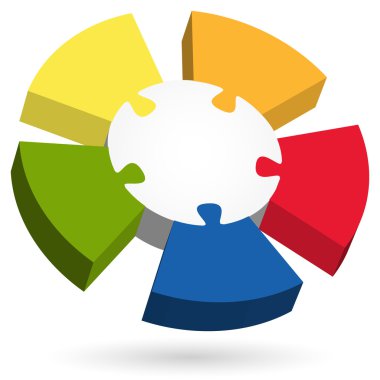 Merkezi bölümü ile 3D puzzle bilgi grafiği