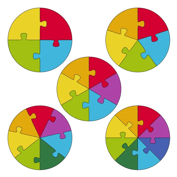 Round puzzles with different options — Stock Vector