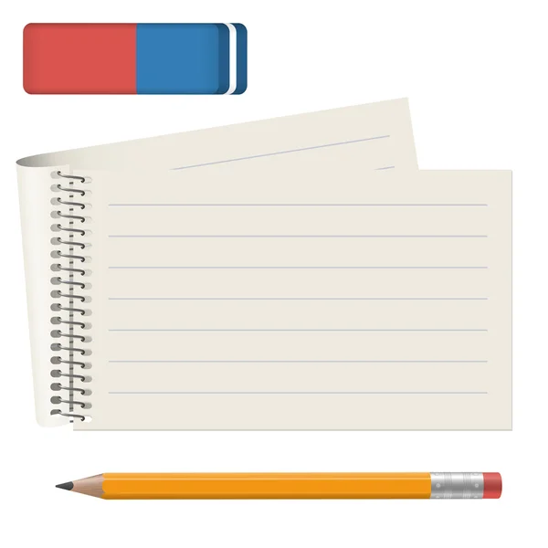 Paper pad with pencil and eraser — Stock Vector