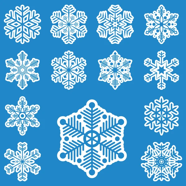 Colección de diferentes copos de nieve blancos — Vector de stock