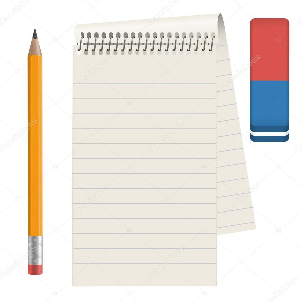 Paper pad with pencil and eraser