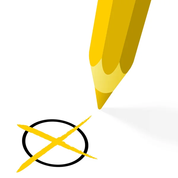 Yellow pencil with cross — Stock Vector
