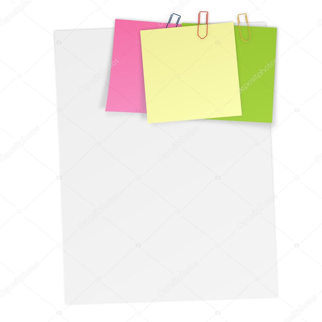 Sheets of paper with attached Notes