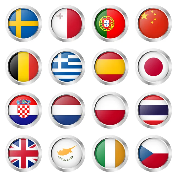 Collection de boutons avec drapeaux de pays — Image vectorielle