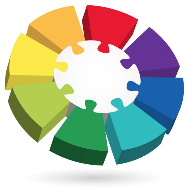 Merkezi bölümü ile 3D puzzle bilgi grafiği