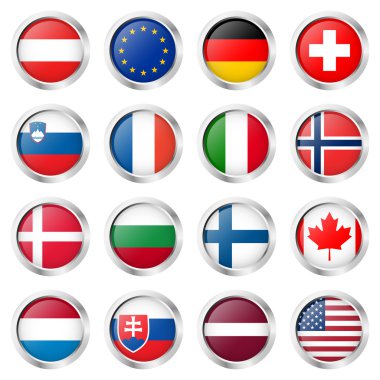 düğmesi koleksiyonu ile ülke bayrakları