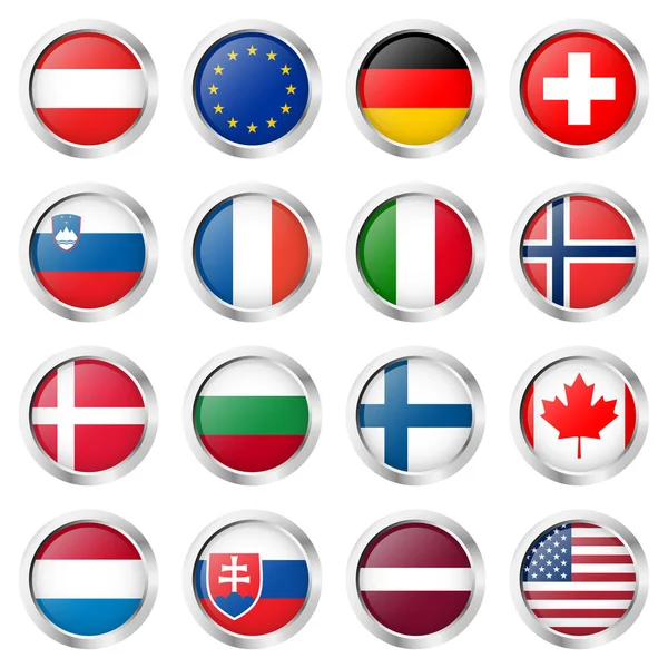 Button collection with country flags — Stock Vector