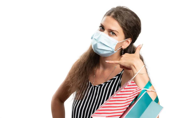 Modello Donna Adulta Indossando Maschera Medica Chirurgica Prevenire Contaminazione Virus — Foto Stock