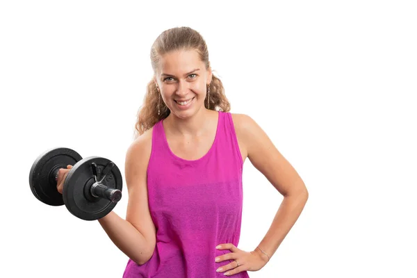 Sporty Female Model Wearing Pink Sportswear Tanktop Smiling Working Out — Stock Photo, Image