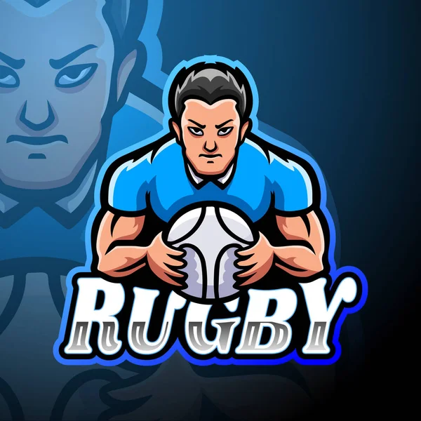 Rugby Esport Logo Disegno Della Mascotte — Vettoriale Stock