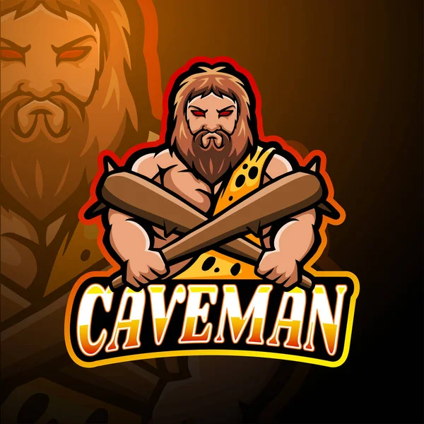 Caveman Esport Logotyp Maskot Design — Stock vektor