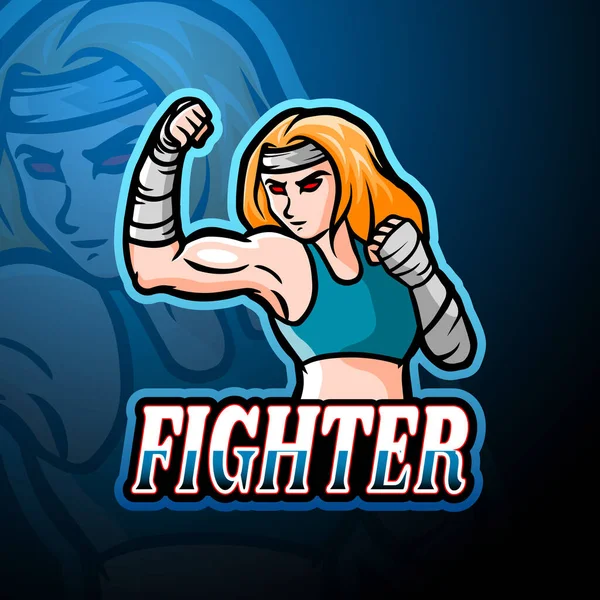 Fighter Dziewczyna Esport Logo Projekt Maskotki — Wektor stockowy