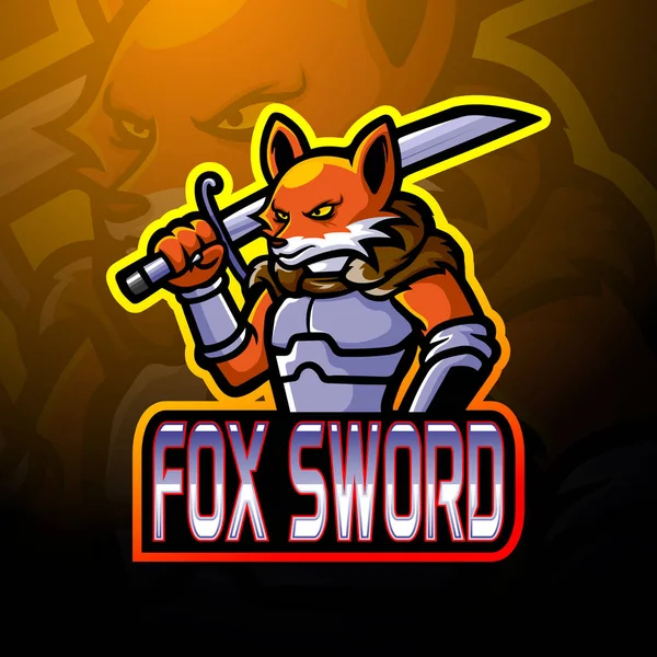 Fox Espada Esport Logo Mascota Diseño — Vector de stock