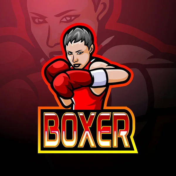 Boxer Maskot Sport Esport Logo Design — Stock vektor