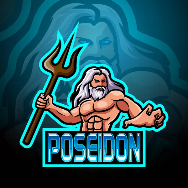 Poseidon Mascotte Sport Esport Logo Design — Vettoriale Stock