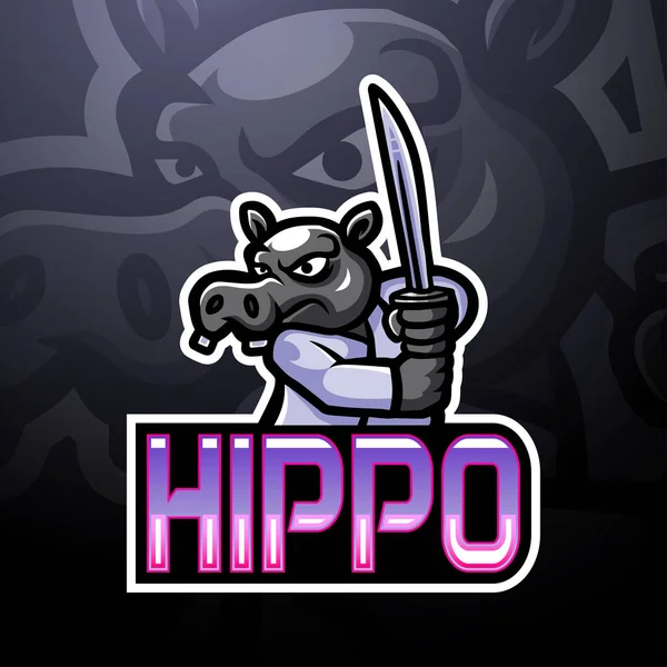 Hippo Esport Logotipo Mascote Design —  Vetores de Stock