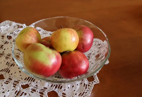 Closeup Picture Bowl Red Apples White Cloth — Stock Photo, Image