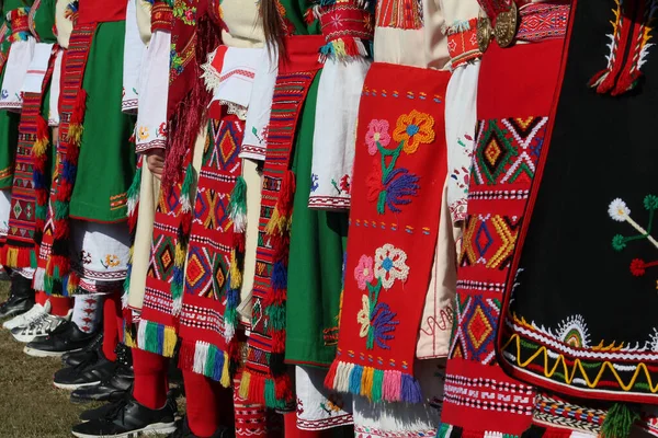 Detailní Obrázek Tradičních Bulharských Folklórních Šatů Zástěr Detail Bez Tváří — Stock fotografie