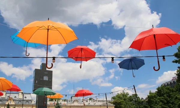 Coloridos Paraguas Voladores Centro Sofía Capital Bulgaria — Foto de Stock