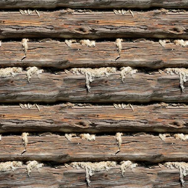 Naadloze Textuur Van Verzegelde Wand Van Een Oud Houten Huis — Stockfoto