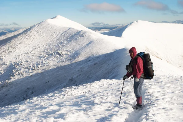 Vandring i vinter berg — Stockfoto