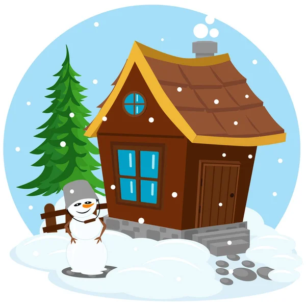 Bonita Casa Inverno Natal Véspera Ano Novo Ilustração Vetorial Sobre — Vetor de Stock