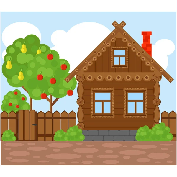 Wooden Village House Vector Illustration Theme Architecture — Stock Vector