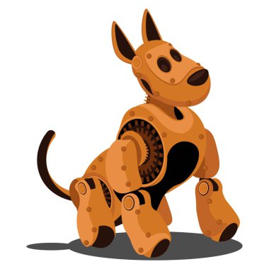 Köpek steampunk robotu. Alışılmadık hayvan desenli vektör çizimi.