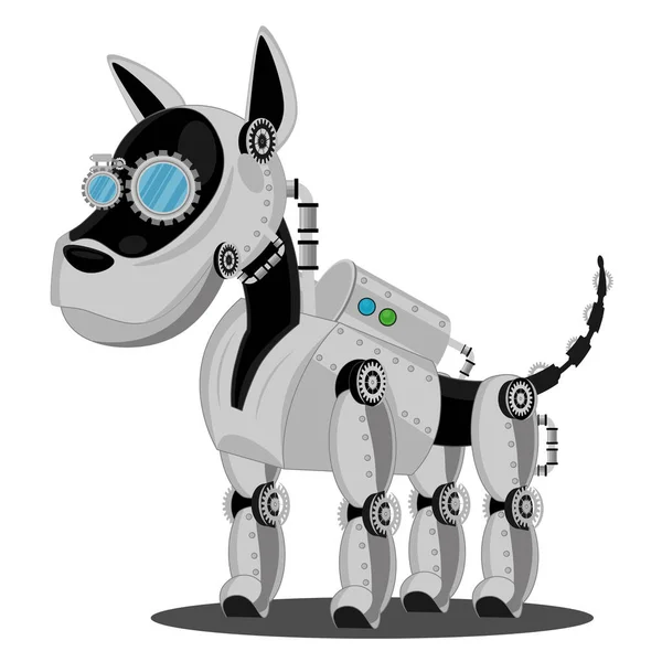 Köpek steampunk robotu. Alışılmadık hayvan desenli vektör çizimi.