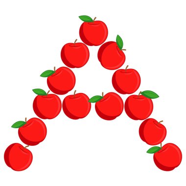 Taze taze elmaların A vektör mektubu. Alfabe konusu üzerine bir çizim..