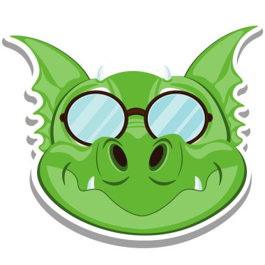 Sticker vector dragon with glasses. Animal-themed illustration on a white background.
