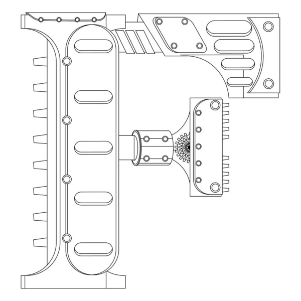 Векторна Літера Розмальовка Ілюстрація Тему Алфавіту Стилі Стімпанк — стоковий вектор