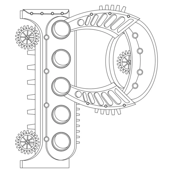 Vector Letter Coloring Book Illustration Theme Alphabet Steampunk Style — Stock Vector