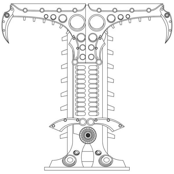 Vector Letter Coloring Book Illustration Theme Alphabet Steampunk Style — Stock Vector