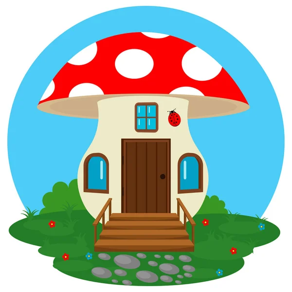 Favolosa Casa Funghi Sul Prato Illustrazione Vettoriale Della Casa Piccole — Vettoriale Stock