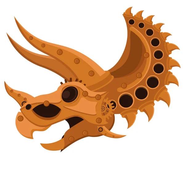 Triceratops Steampunk Stiliyle Çiziyor Beyaz Izole Edilmiş Bir Arkaplanda Dinozorların — Stok Vektör