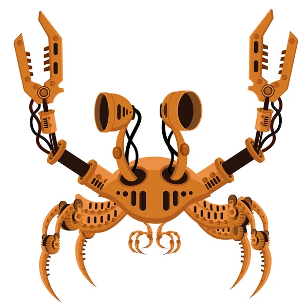 Robot Krab Steampunk Stijl Vector Illustratie Een Witte Geïsoleerde Achtergrond — Stockvector