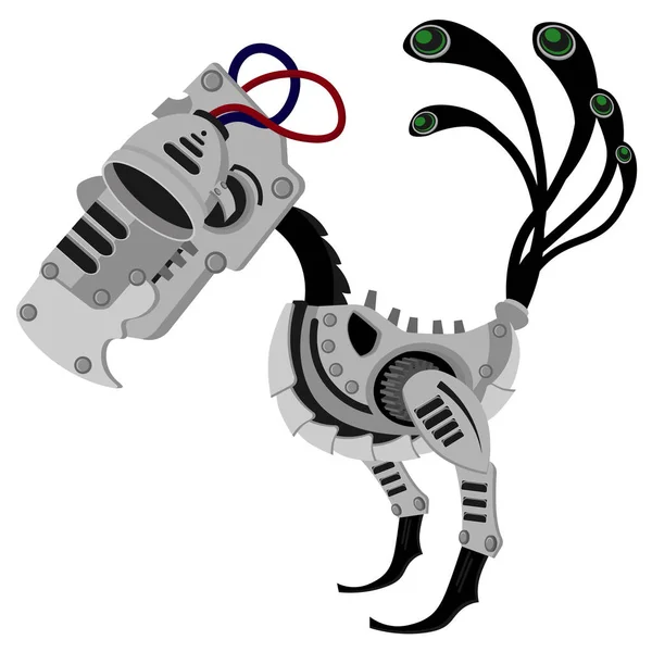 Robot Bird Metal Steampunk Style Cyborg Dinosaur White Background — Stock Vector