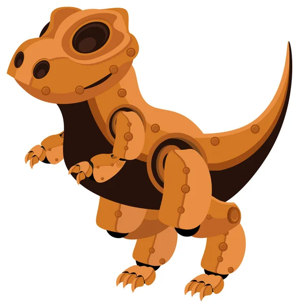 Cute Funny Robot Dinosaur Steampunk Style Vector Illustration Topic Robotics — Stock Vector