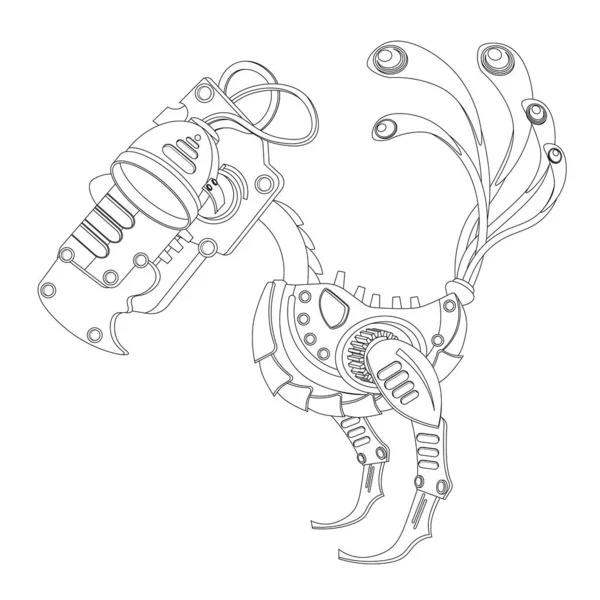 Steampunk Bird Robot Livre Coloriage Illustration Vectorielle Sur Fond Blanc — Image vectorielle