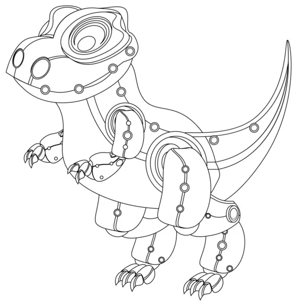 Cute Funny Robot Dinosaur Steampunk Style Vector Coloring Book Theme — Stockový vektor