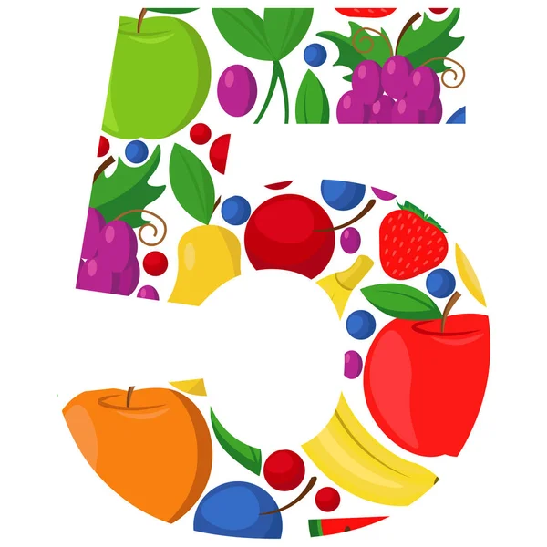 stock vector The vector number 5 is made of ripe fruit. An illustration on the topic of numbers and counting.