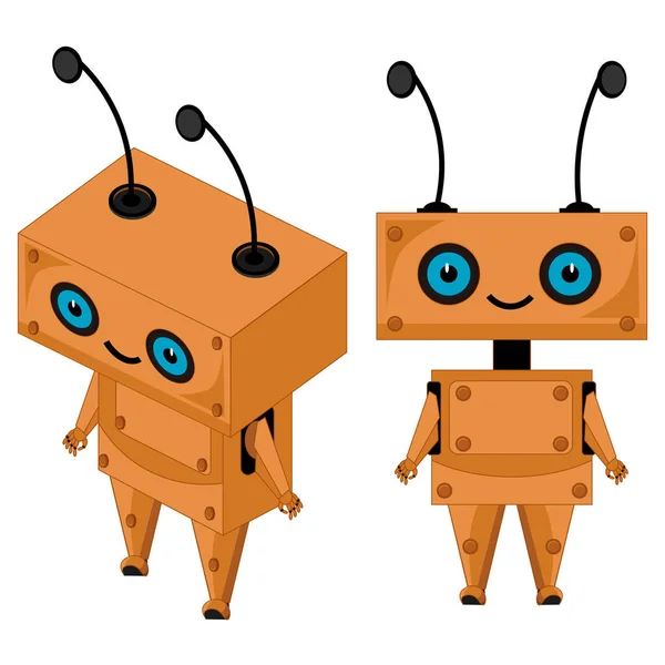 Robô Bonito Engraçado Estilo Steampunk Conjunto Dois Robôs Fundo Branco —  Vetores de Stock
