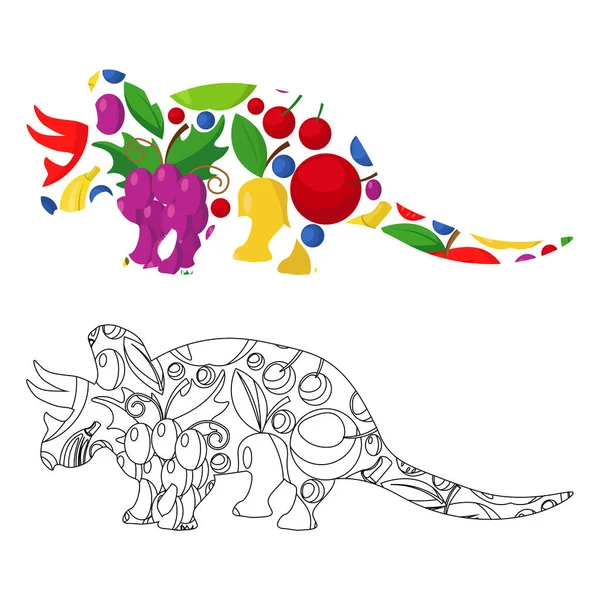 果物や果実で作られた恐竜のシルエット 白い背景のベクトルイラスト — ストックベクタ