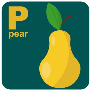 P harfli alfabe küpü bir armut. Oyunlar ve eğitim teması üzerine vektör illüstrasyonu.